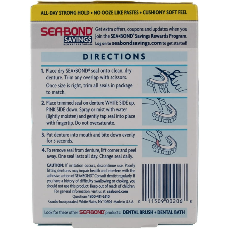 Sea Bond Secure Denture Adhesive Seals, Fresh Mint Lowers, Zinc Free (Pack  of 2) 783142929865