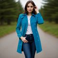 thumbnail image 4 of Women's Winter Double-Breasted Longline Coat - Solid Color Dressy Windbreaker Overcoat, Light Blue, M, 4 of 5