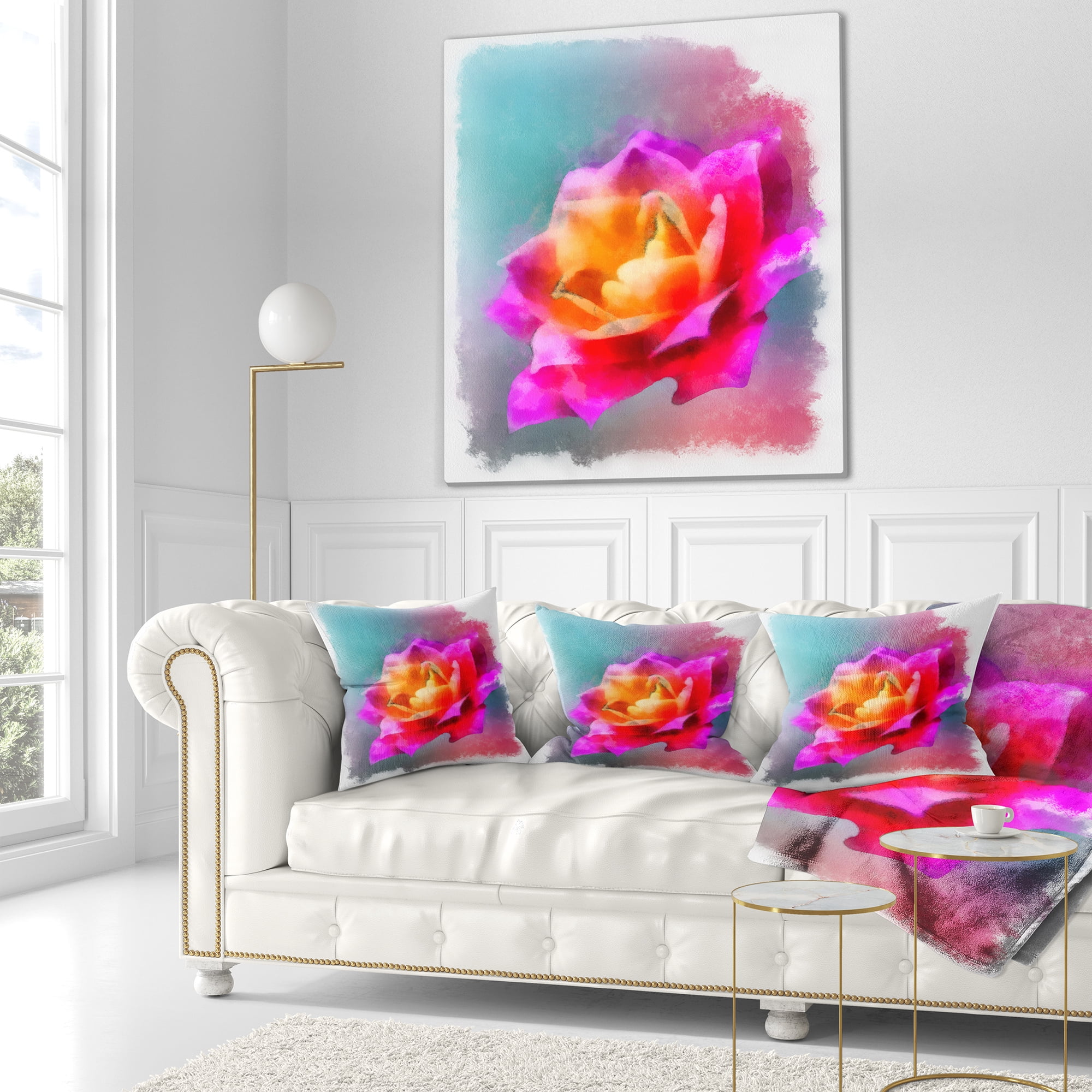 Designart Handmade Purple Rose Drawing - Floral Throw Pillow - 18x18