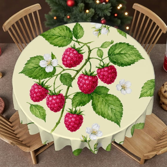 RKSupls 60 Inch Raspberry Vine Pattern  Stain Resistant & Washable Decor,   Festive Round Table Setting  Soft, Wedding, Party, Holiday, Home Dining