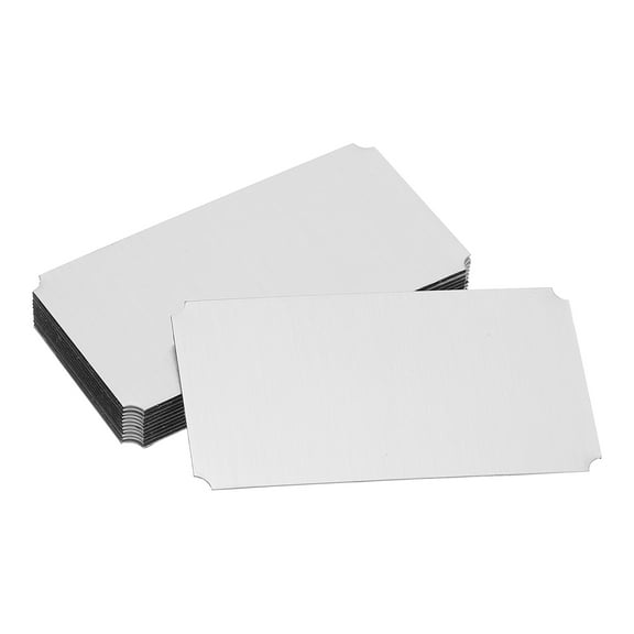 Uxcell 12 Pcs Blank Name Plates, 3.1 x 1.7" Engraved Metal Name Plate Laser Strong Adhesive Nameplate Stainless Steel Custom Blank Plates for Signs DIY Crafts, Silver Notched Corner
