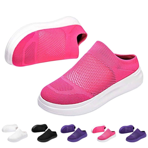VeFlora Couples Slip On Mesh Sneakers, Breathable Knit Casual Walking Shoes, Lightweight Thick Sole Platform Loafers for Men Women, Everyday Summer Comfort Shoes(Pink/36)
