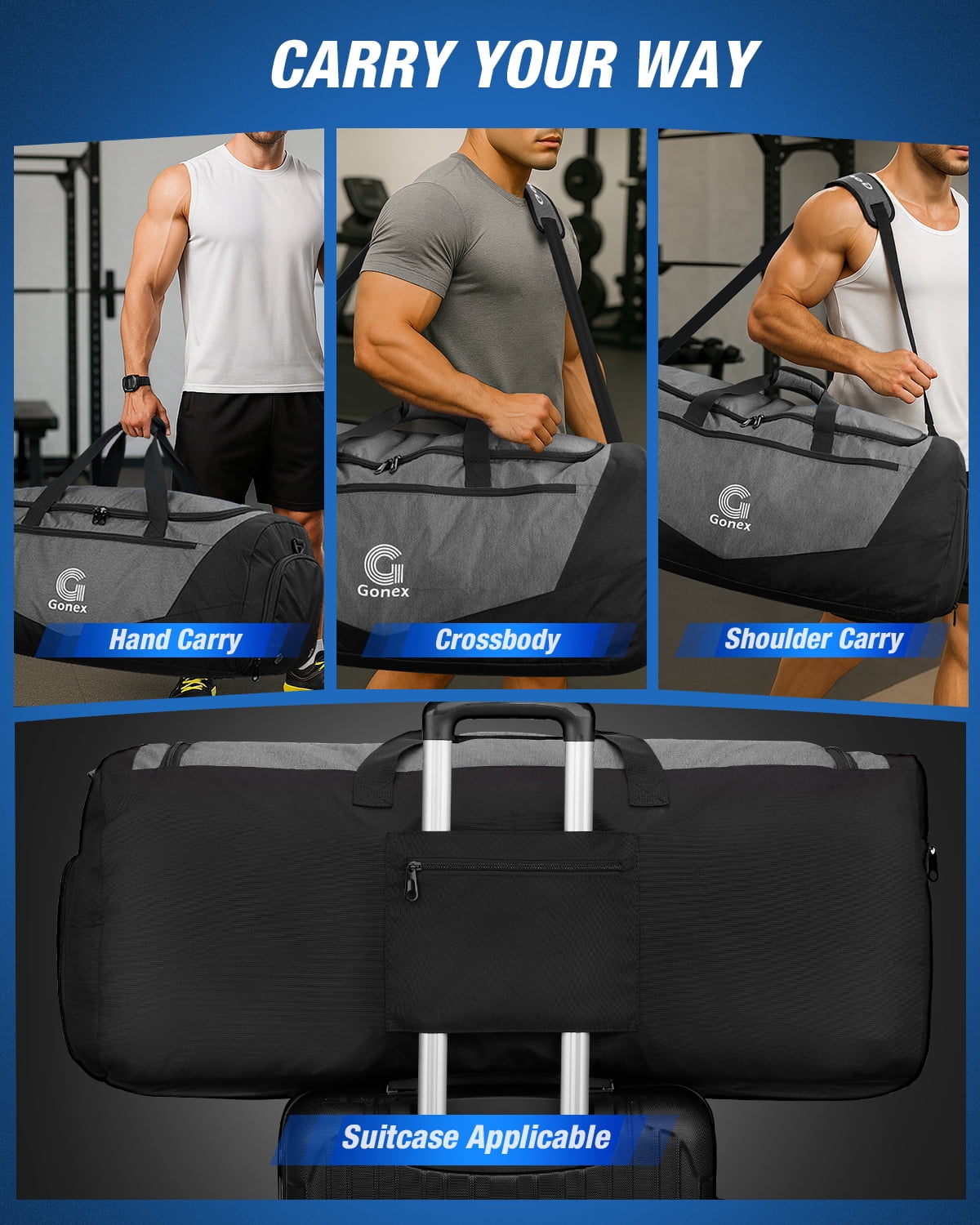 Gonex 100L Gym Bag for Men Women, Water-Resistant Extra Large Sports Duffel Bag with Shoe Compartment & Wet Pocket for Fitness, Travel, Weeklong Trips