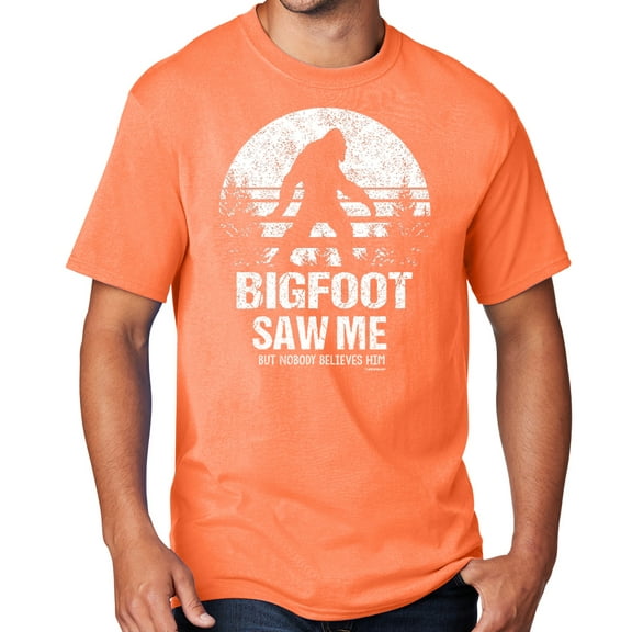 Men's Bigfoot Saw Me Funny Sasquatch T-shirt, 3XL Neon Orange