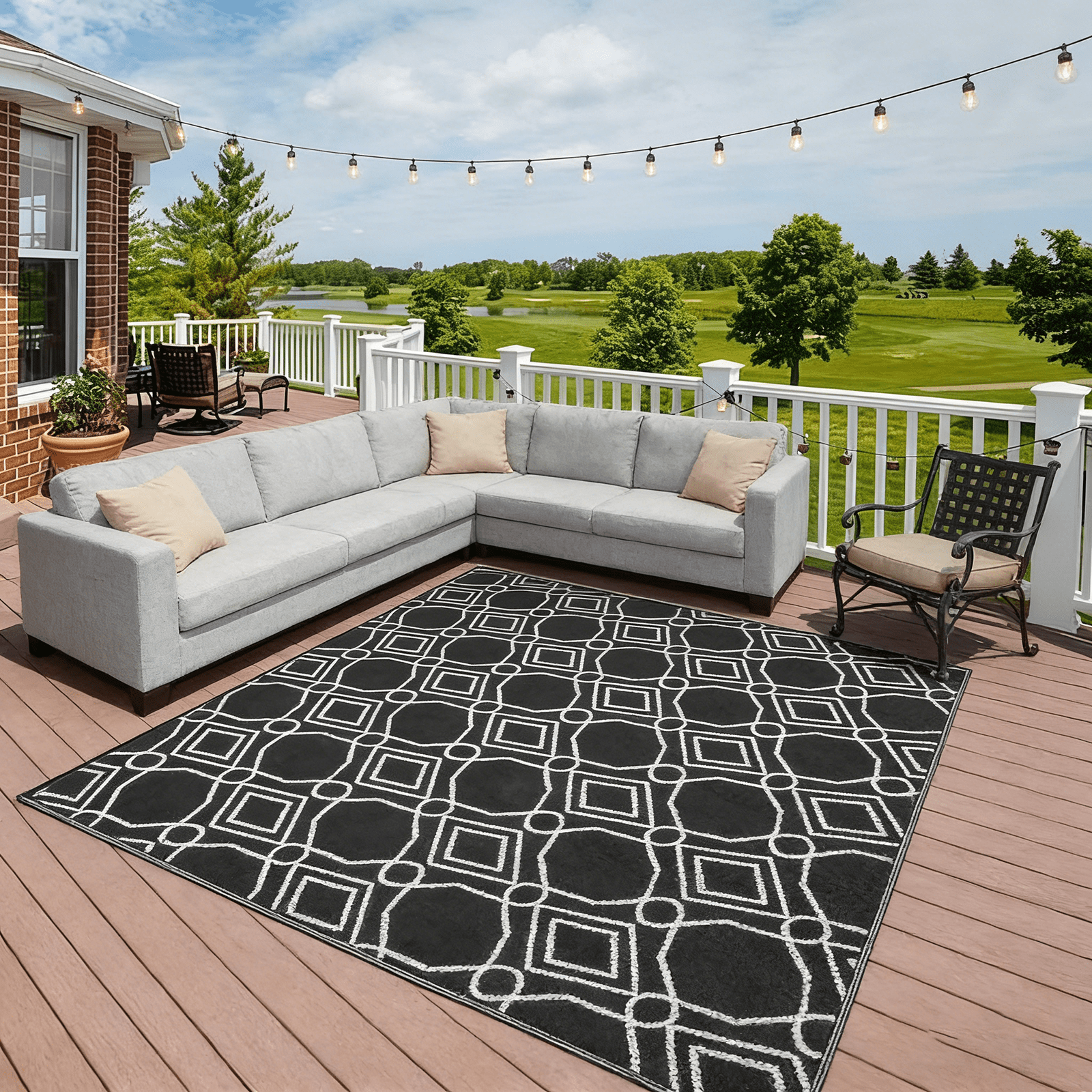 Kohree Outdoor Plastic Straw Rug 6'x9' ,Waterproof Mat with 4 Corner Loops Indoor Outdoor for RV, Camping, Deck ,Balcony (Black & Gray)