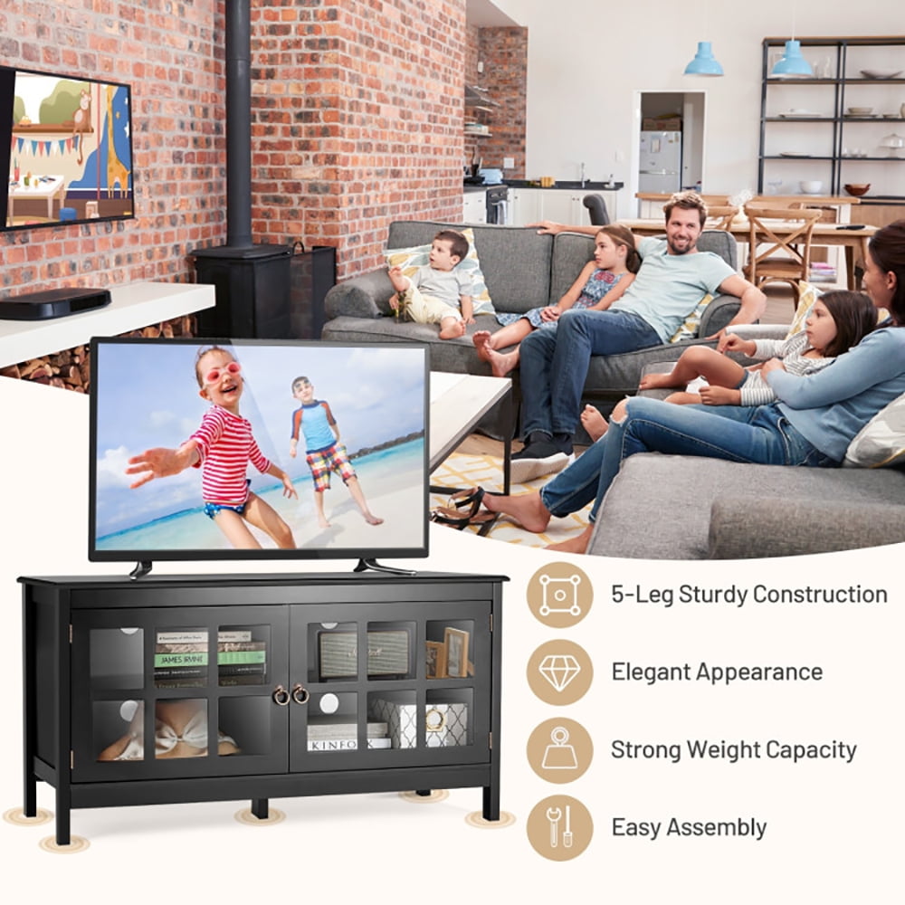 Finihen TV Stand, TV Cabinet, 50 Inch Modern Wood Large TV Stand, Entertainment Center for TV, Media Entertainment Center with Storage, for Living Room, Bedroom, Black