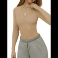 thumbnail image 3 of Blusa de Larga de para Mujer, Blusa de Encaje Transparente con Cuello Alto y Bordado Floral. Albaricoque M, 3 of 8