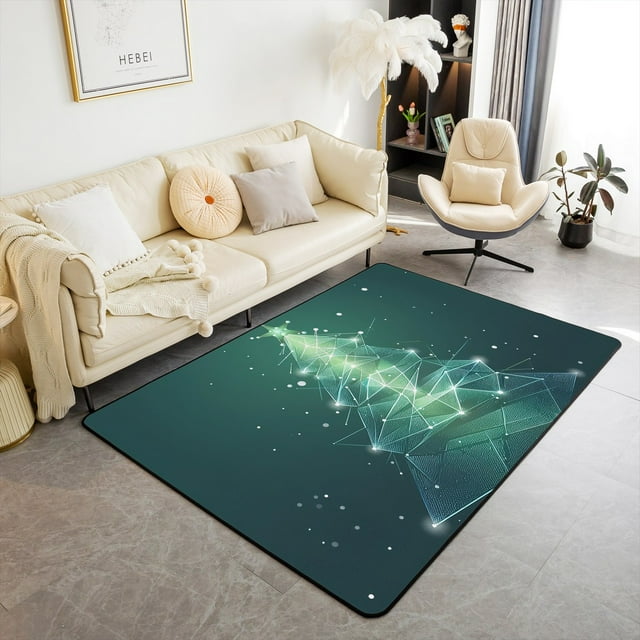Erosebridal Glitter Xmas Tree Rugs For Bedroom 4'11" x 3'3", Neon Geometry Living Room Decor, Green Christmas Theme Decor