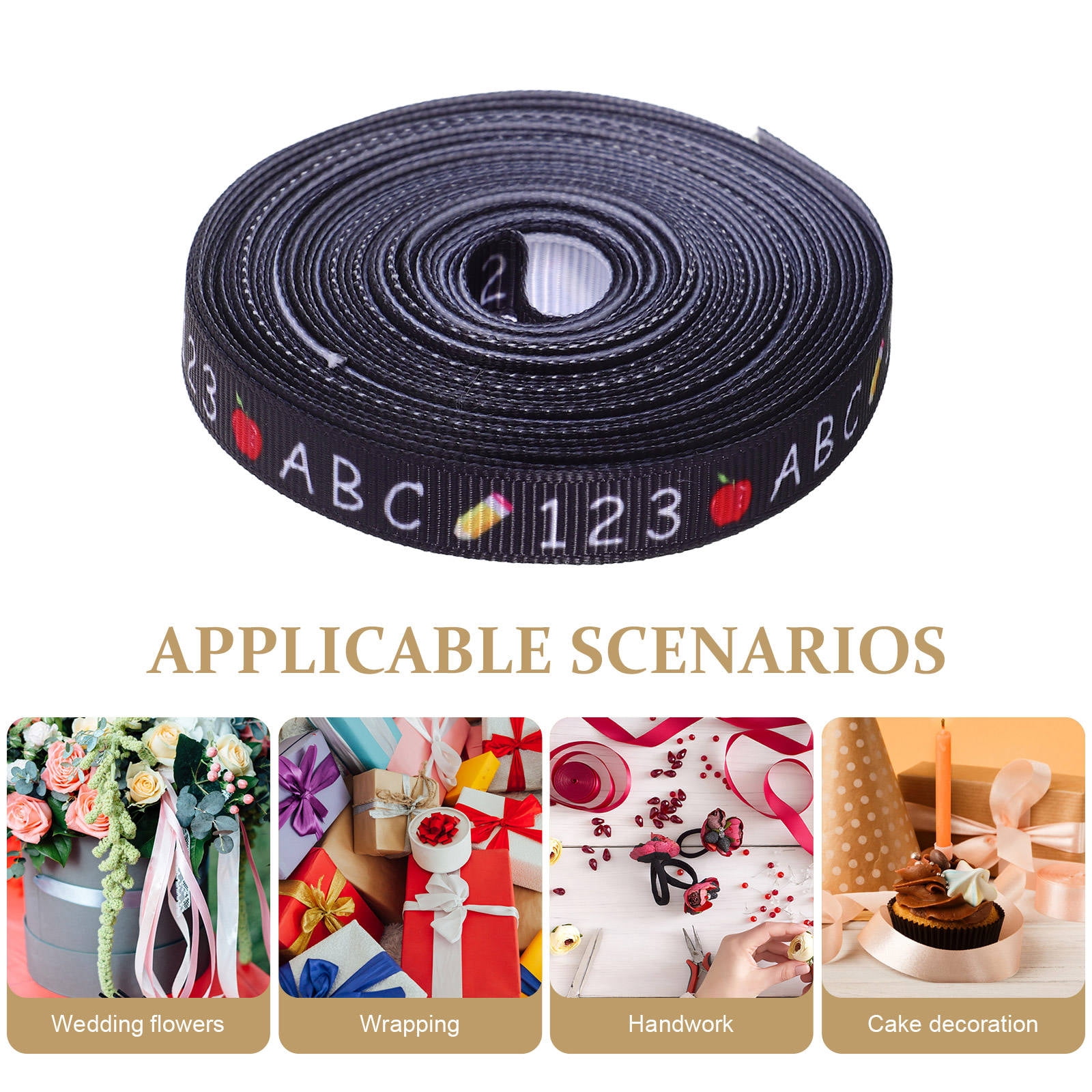 FONDOTIN 1 Roll Black Polyester Ribbon for Teachers and Students Back to School 359.20X0.39X0.04In