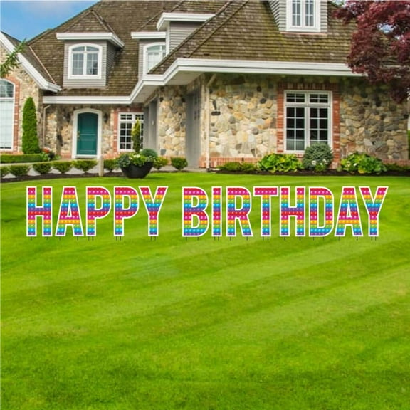 VictoryStore 18in Fidget Push Pop Print Happy Birthday Yard Letter Sign Set, Sensory Yard Letter Decor, 13 Piece Set 19674