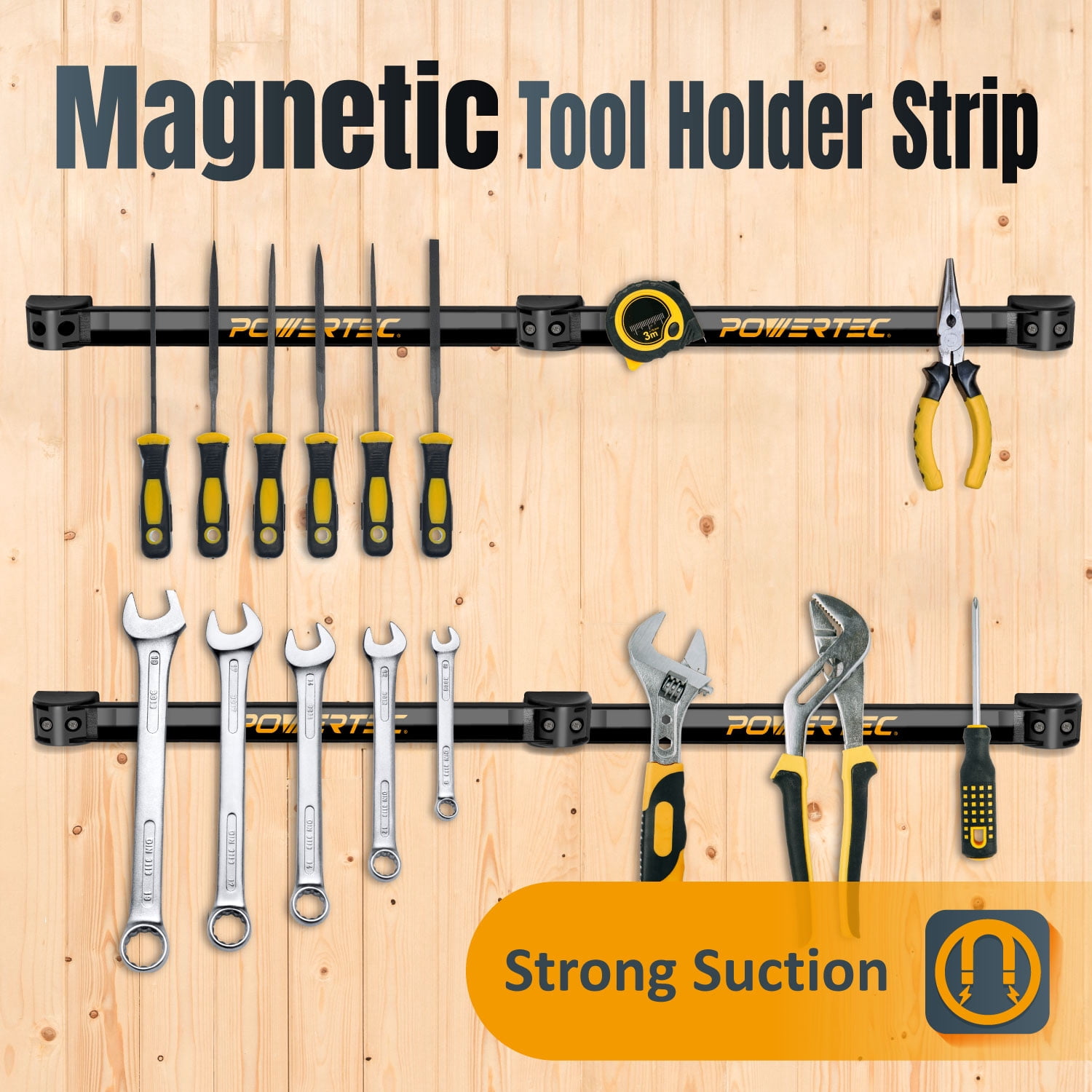POWERTEC 4PK Magnetic Tool Holder Strip 12", Metal Magnet Tool Bar Organizers for Garage, Workshop & Kitchen w/ Mounting Screws, Space Saving Shop Organization Accessories (71965N)