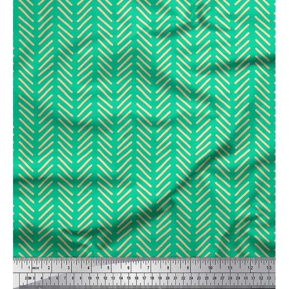 Soimoi Green Cotton Duck Fabric Stripe & Diagonal Line Geometric Print Fabric by the Yard 42 Inch Wide