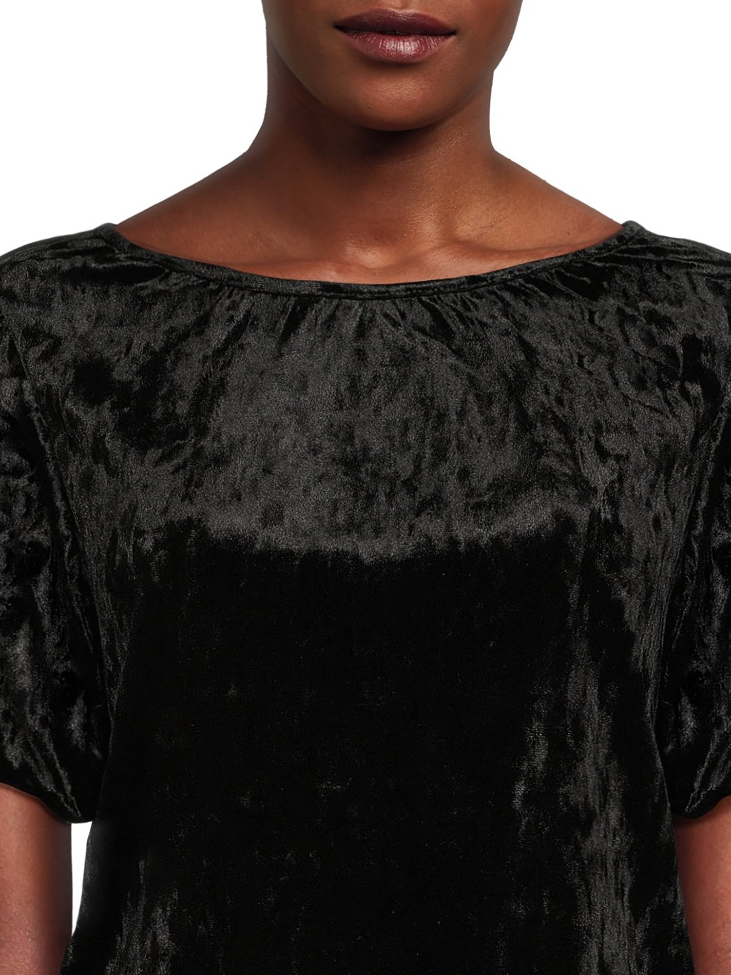 Time and Tru Women's Crushed Velvet Top with Short Sleeves, Sizes XS-XXXL