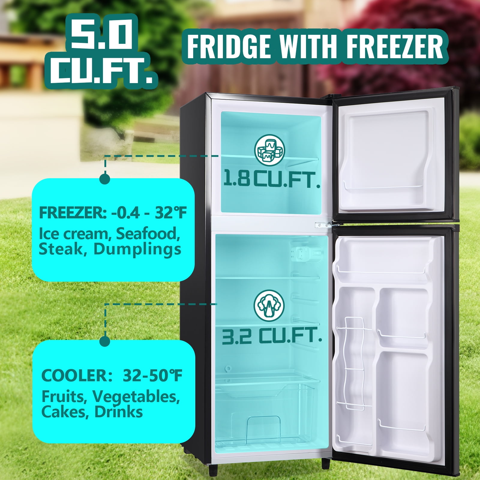 JIEJIA 5.0 Cu.Ft Apartment Size Refrigerators with Separate Freezer, 2 Door Refrigerator, Small Fridge with Freezer, Gray