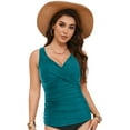 thumbnail image 5 of Zhden Womens Tankini Tops Underwire Tankini Top Sexy V Neck Swim Top Only Twist Front Tummy Control Swimwear Top（Dark Green,L）, 5 of 9