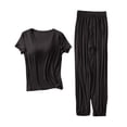 thumbnail image 2 of WCJM Women Pajama Sets Pajamas Set Womens Loungewear Sleepwear 2 Piece PJ Sets Women's Petite Pajama Set Petite Length Tunic Top Wide Leg Pants, 2 of 9