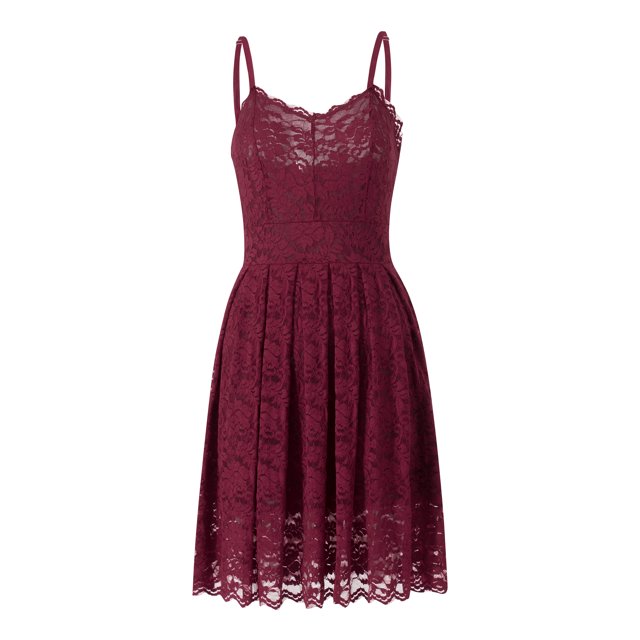 Vestido Para Mujer Sling Sin Mangas Con Cuello En V Floral Encaje Hasta La Rodilla Elegante Vestidos De CóCtel XBTCLXEBCO Vino Rojo;M