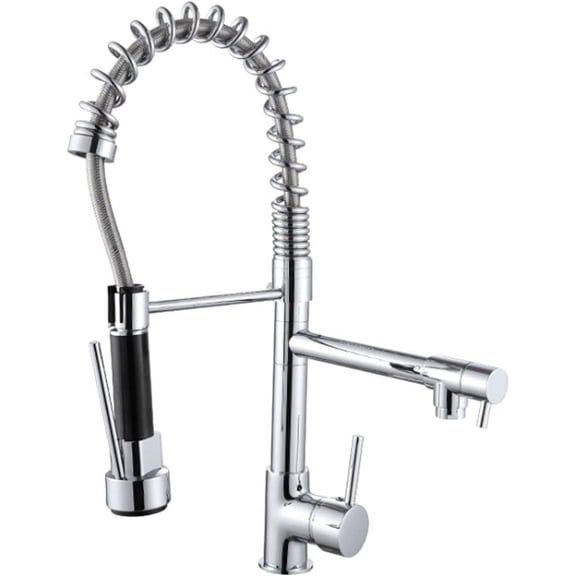 High Arc Spring Kitchen Faucet with Pull Down Sprayer, Single Handle Lever Hot and Cold Water Mixer Tap, Brass 360°Rotation Pull-Out Kitchen Sink Faucet