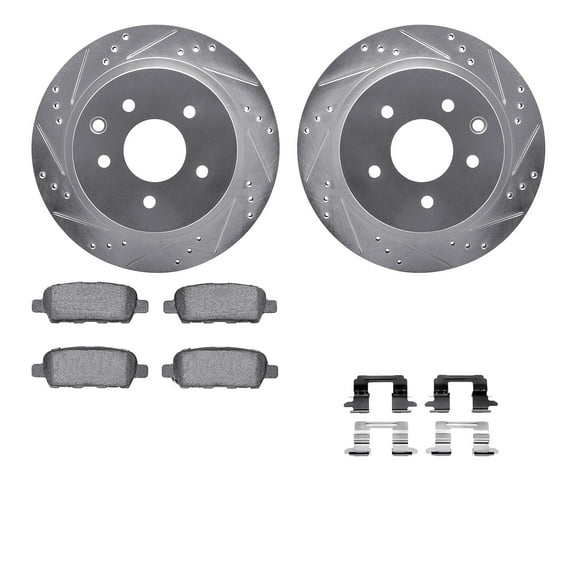 Dynamic Friction Company Rear Brake Rotors-Drilled and Slotted-Silver with 5000 Advanced Brake Pads includes Hardware 7512-67101