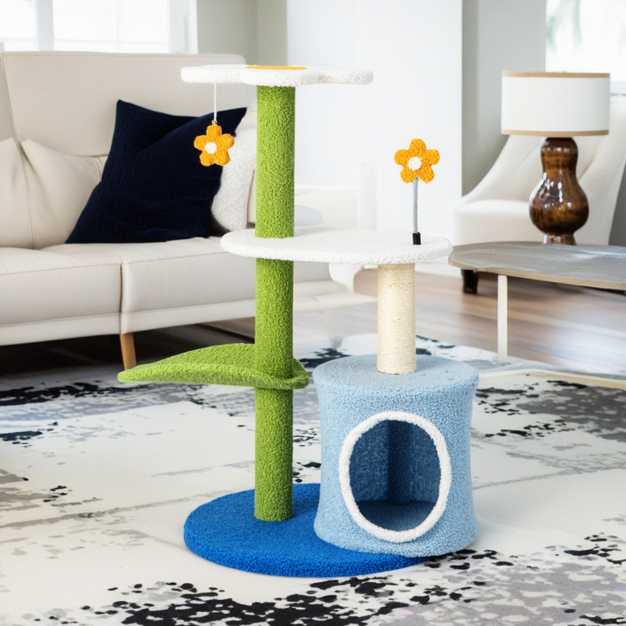 Kadyn 34" Cute Cat Tree Kitten Cat Tower for Indoor Cat Condo Sisal Scratching Posts with Jump Platform Cat Furniture Activity Center Play House, Blue