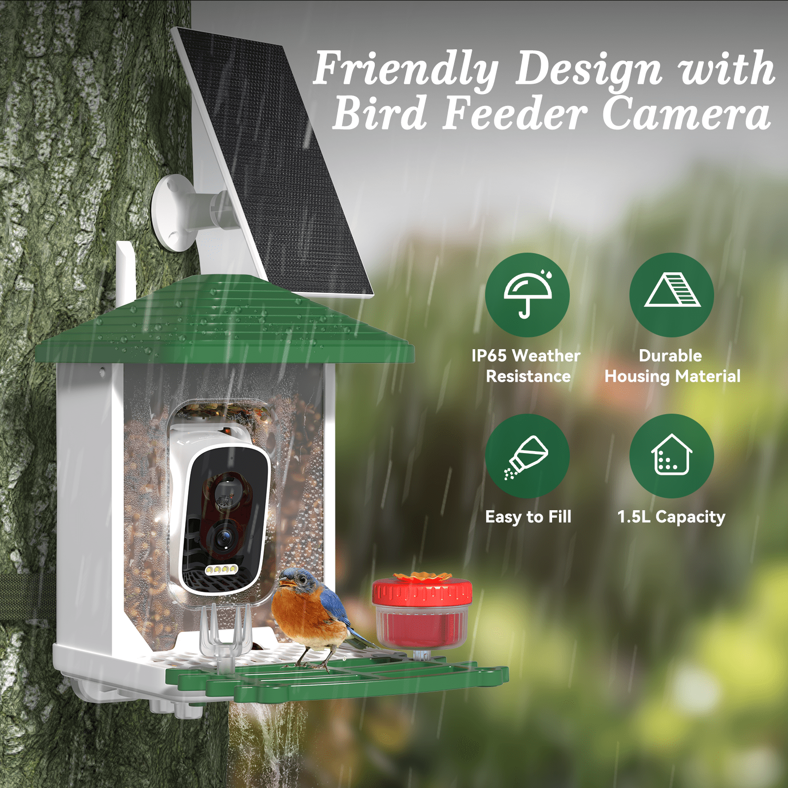 Conico Smart Bird Feeder with Camera, 5MP HD AI Bird Recognition, Solar Powered WiFi Outdoor Bird Feeder, Squirrel Proof, Father’s Day Gifts for Dad Grandpa, Bird Watching Gifts