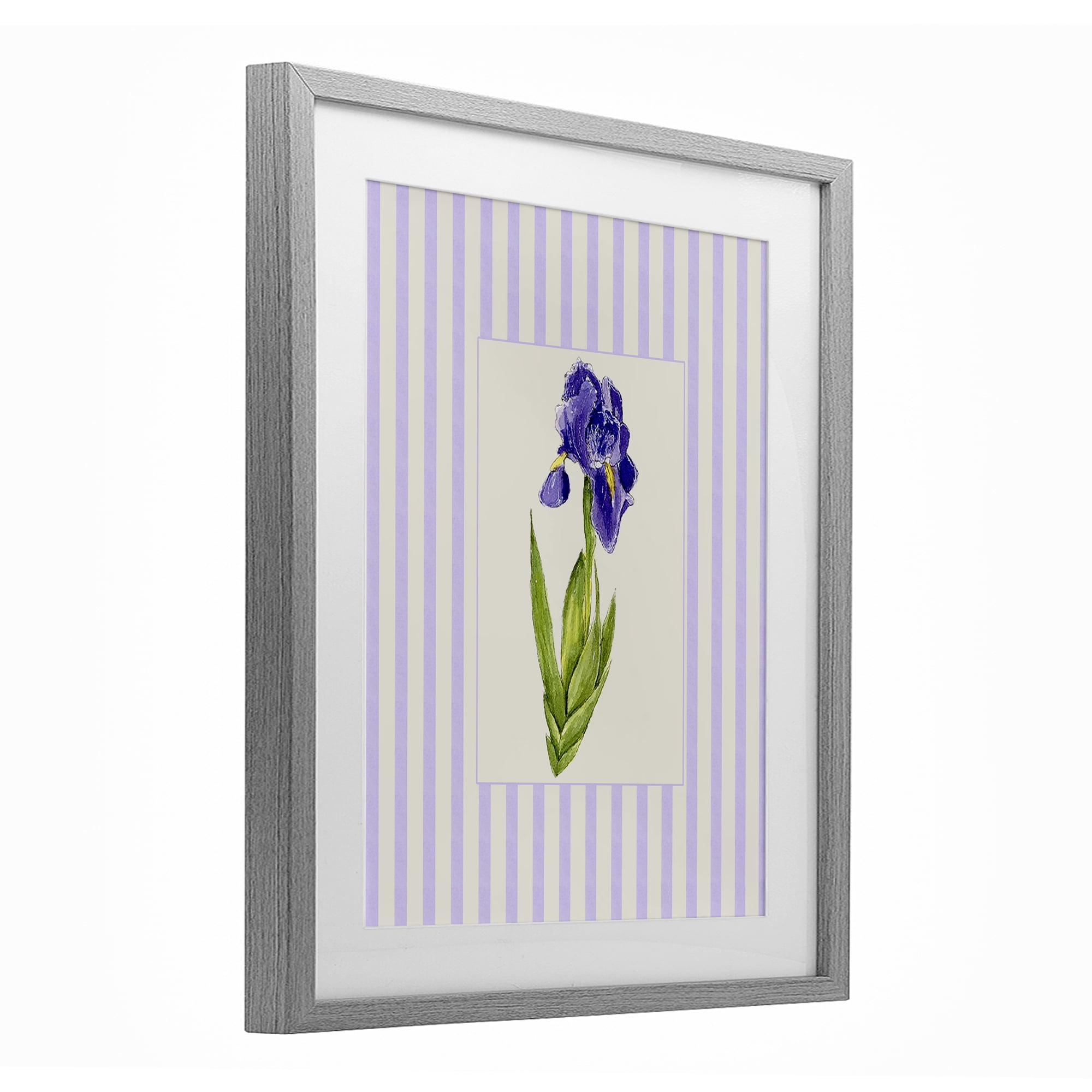 Purple Stripe Iris Gray Framed Print Under Glass, design by Lisa Wehmeyer
