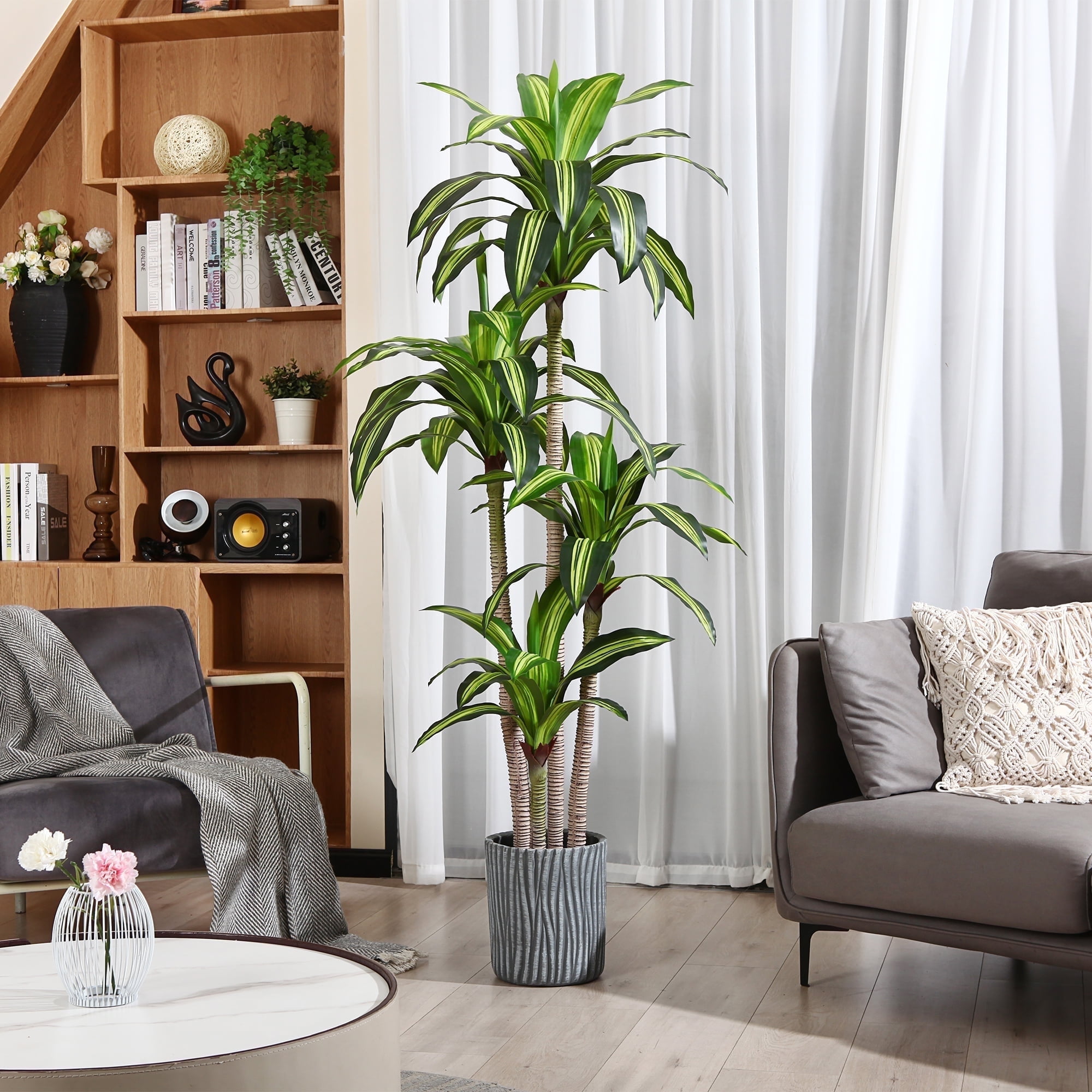 DR.Planzen Artificial Plants, 6ft Fake Dracaena Tree in Black Plastic Pot, Faux Plants Indoor Outdoor Decor, Silk Plants for Home Decor Office Porch Patio Perfect Housewarming Gift