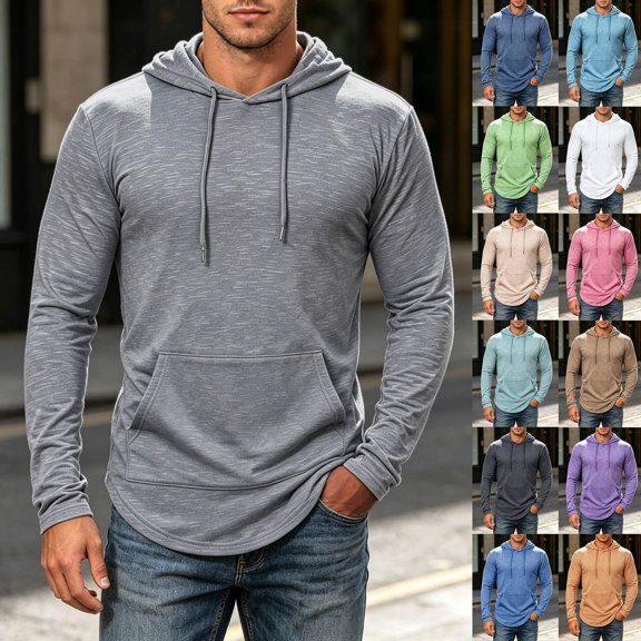 FASHOFT Mens Lightweight Solid Color Hoodie Thin Athletic Spring Fall Pullover Sweatshirt Casual Sports Wear Soft Breathable Comfortable Regular Fit Daily Top Hoodies For Men Beige L