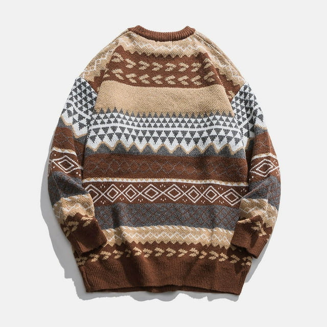 Pulls pour Hommes Offres Flash! Aqestyerly Pull Imprimé et Teint Style Rétro Unisexe Hauts Pull Tricoté