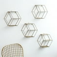 thumbnail image 2 of Estantería hexagonal creativa de estilo nórdico, de hierro forjado, de doble capa, para pared, para dormitorio, sala de estar, con acabado decorativo, sin clavos (dorada)., 2 of 5