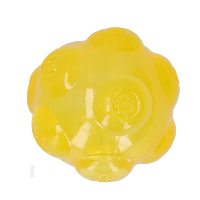 Juguete masticable para mascotas, pelota chirriante de TPR, flotante y rebotante, para limpieza dental de perros medianos y pequeños, amarillo