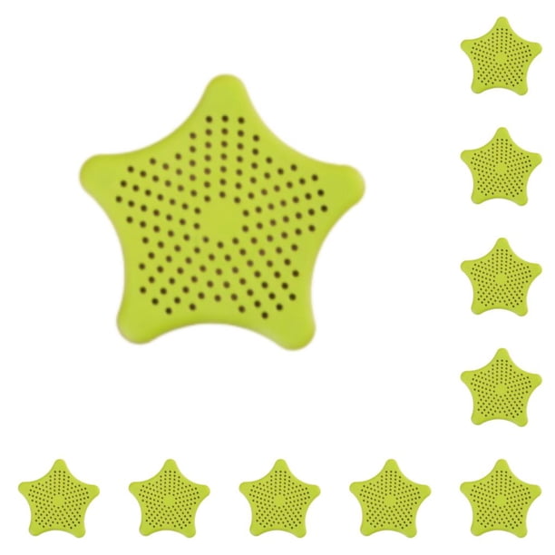 Inteprter Filtro de silicona para fregadero, forma de estrella, Flexible, para el hogar, baño, cocina, drenaje de suelo, recogedor de pelo con Verde 10Conjunto