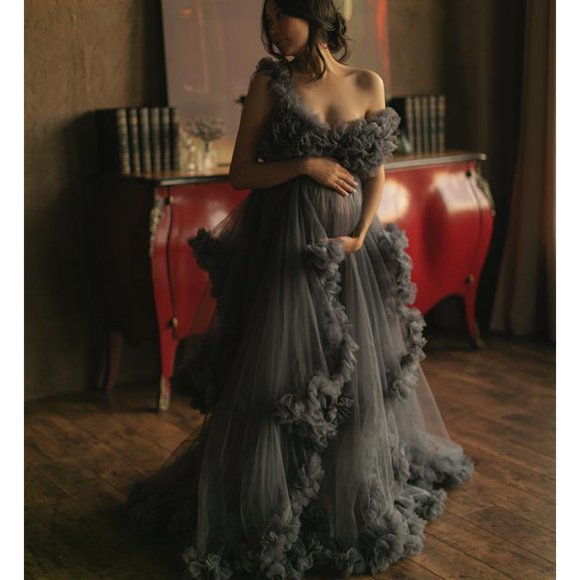 Maternity Dresses Tiered Ruffled Gown for Photoshoot Boudoir Lingerie incl plus size