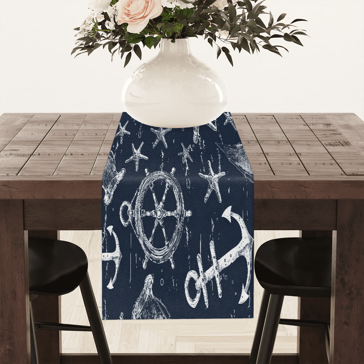 Qzaxky Table Runner Boho Table Runner Vintage Anchor Starfish Nautical Retro Bohemian Boho Outdoor Table Runner Decoration for Indoor Outdoor Home Dinner Party Wedding Decor 13 x 48 Inch