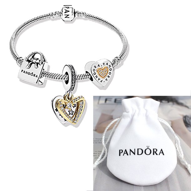 Pulsera Charms Plata 925 Pan Tortuga Globo Pulseras 19cm con bolsa de terciopelo