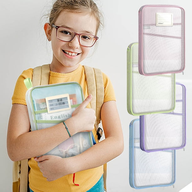 mfyjkho Bolsa de malla de nailon transparente A4 para archivar documentos con clasificación de 3 capas, apertura vertical, 32 x 23 x 4 cm, 1 unidad, ideal para organizar tareas y exámenes.