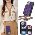 thumbnail image 6 of Allytech Crossbody Wallet Case for iPhone 13 Pro, Quilted PU Leather Zipper Handbag Purse Flip Kickstand Folio Card Slots Holder Wrist Strap Lanyard Cover for iPhone 13 Pro 6.1", Purple, 6 of 6