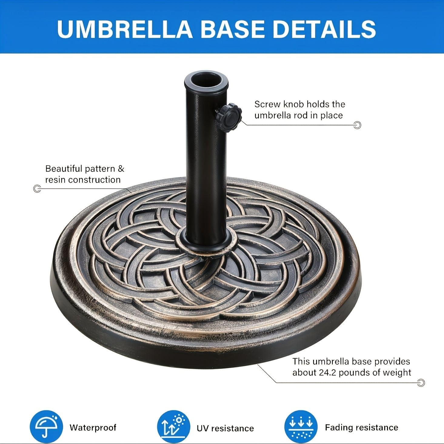 ZHICHUN 30 Lb Round Patio Umbrella Base Resin Stand with Iron Frame Windproof Sunshade Holder