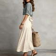 thumbnail image 4 of RFQWOVSR Women's Color Block V Neck Blouse Belted A Line Flowy Midi Skirt 2 Piece Set Boho Casual Summer Dress Outfit XXL, 4 of 5