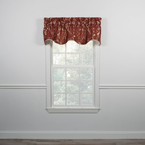 Ellis Curtain Meadow High Quality Room Darkening Solid Natural Color Lined Scallop Window Valance - 50 x15", Cardinal