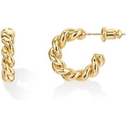 Pavoi 14K Yellow Gold Plated Twisted Rope Round Hoop Earrings, Diameter 16mm, Yellow Gold