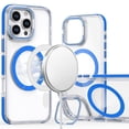 thumbnail image 3 of For Apple iPhone 16e Hybrid Clear Back Case with Invisible Camera Bracket Stand, MagSafe Magnetic Circle, Shockproof Color Frame Cover, XPM Phone Case [Blue], 3 of 11