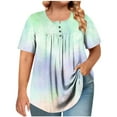 thumbnail image 3 of Womens Tops Clearance Under $5 Xunlbb Women's Plus Size Short Sleeved Round Neck Button Up Pleated T-shirt Top ,Women's Tops for Workout/Running/Hawaiian Beach Vacation Mint Green, 3 of 7