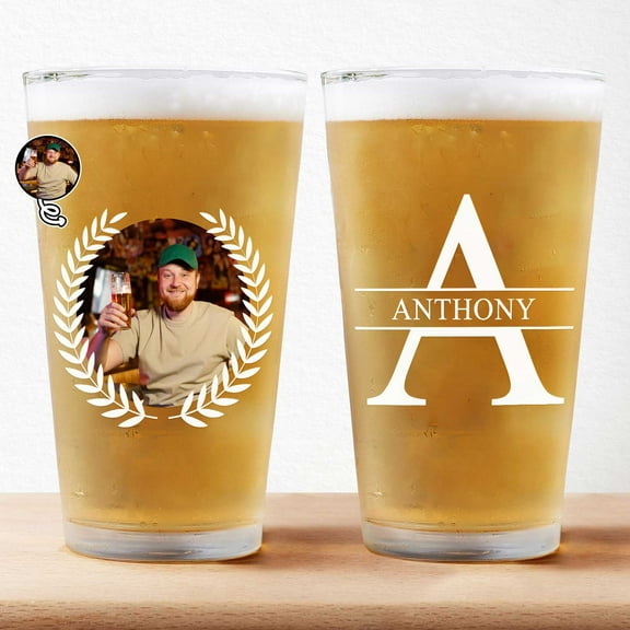 Personalized Custom Photo Monogram Name Beer Pint Glass - Gift For Men, Dad, Father, Grandfather, Husband - 16oz Personalized Dad Beer Cup - Father's Day Gift Idea - Grandpa Gift