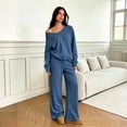 thumbnail image 4 of Domzest Sweatsuits 2 Piece Sets for Women Long Sleeve V Neck Off the Shoulder Sweatshirt & Wide Leg Sweatpants Casual Fall Outfits Blue M, 4 of 6