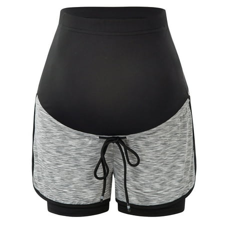 

Maacie Maternity Shorts Full Panel Workout Shorts Double Layer Drawstring Waist