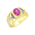 thumbnail image 4 of RYLOS Men's Rings Yellow Gold Plated Silver Rings Classic Designer Style 8X6MM Oval Gemstone & Diamond Ring Star Ruby Birthstone Rings For Men Size 8, 4 of 8