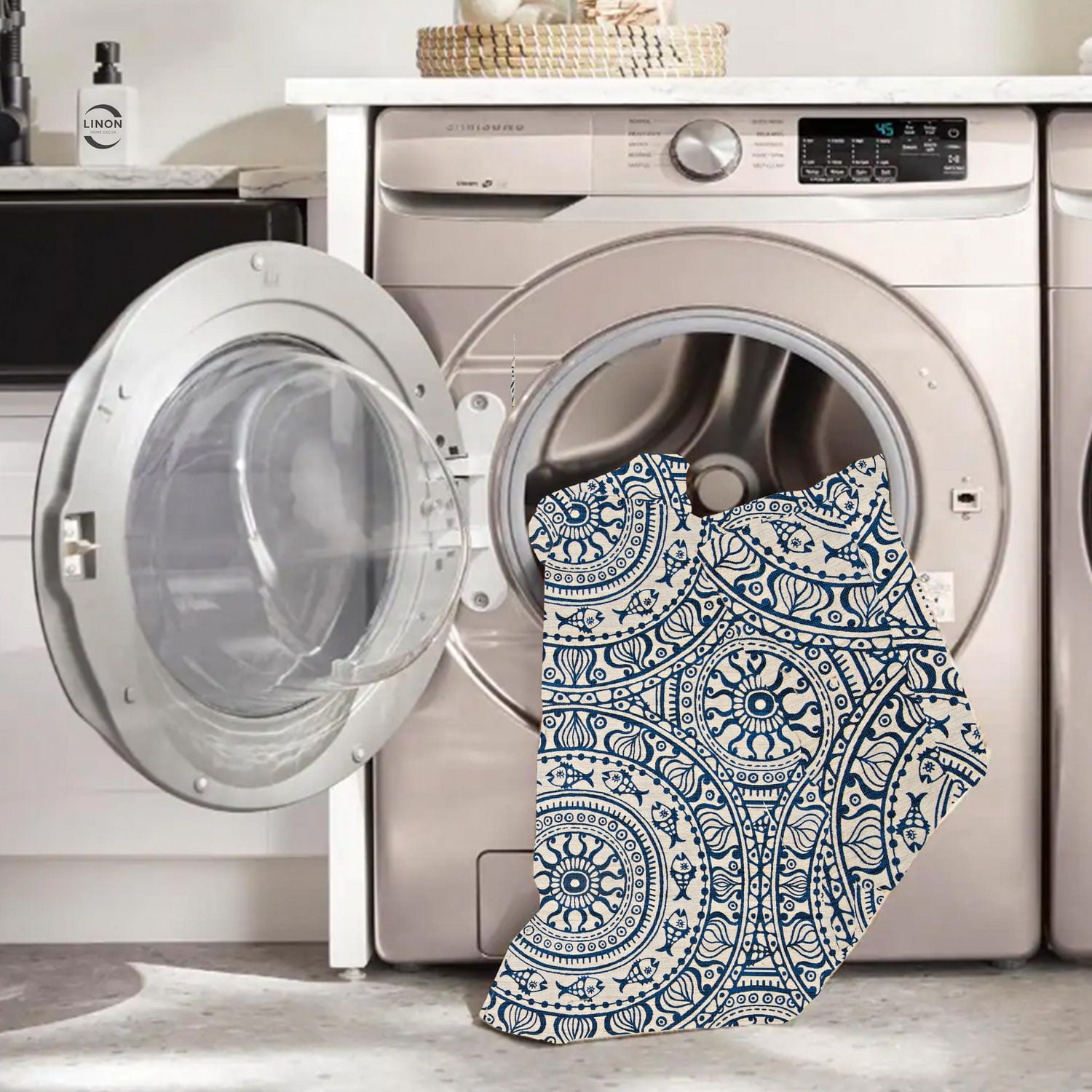 Tapis d'extérieur lavable Ormond ivoire & bleu 5 pi x7 pi