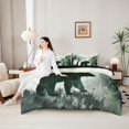 thumbnail image 4 of Castle Fairy Watercolor Bear 7-Piece Twin Bedding,Smooky Jungle Animal Bedding Comforter Set,Sage Pale Green,Black Reversible, 4 of 7