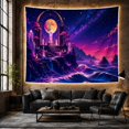 thumbnail image 6 of Moonlit Castle Above Dark Neon Ocean Waves, Mystical Fantasy Style for Ocean Lovers, Coastal Wall Art, Housewarming Gift, Tapestry Wall Hanging for Bedroom and Dorm, 6 of 7